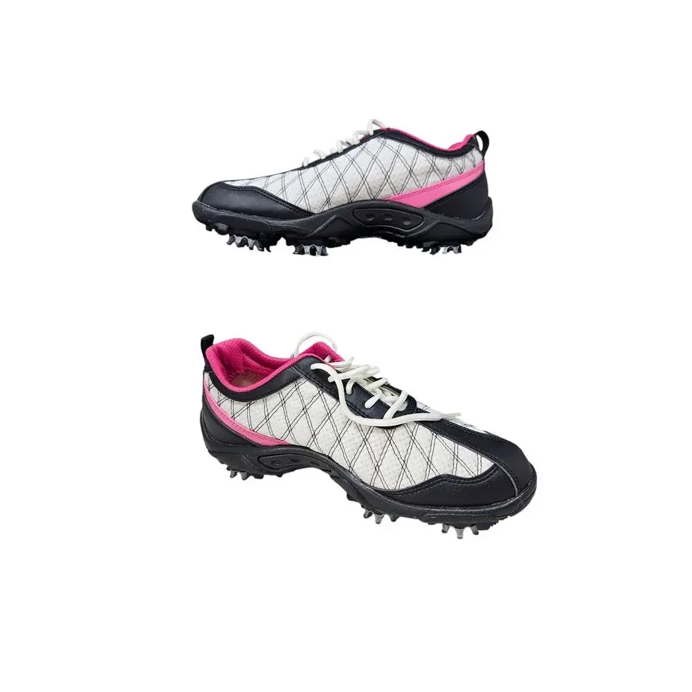 NEW Footjoy Junior 5 Golf Shoe Cleat Leather Black Pink White Sport Lace Up